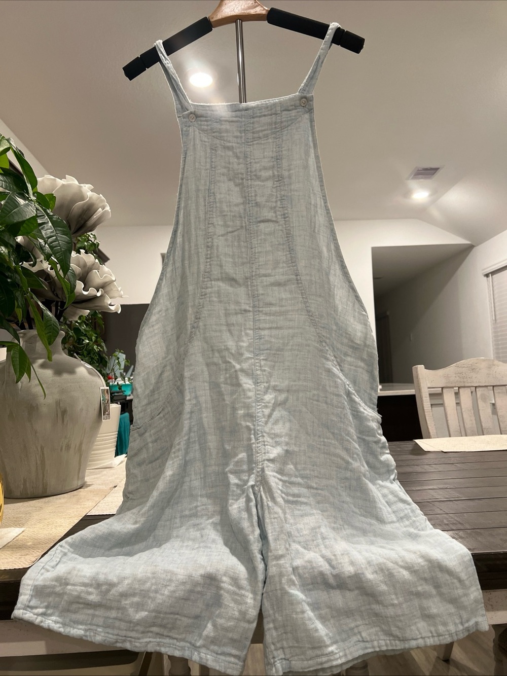 Hatch Pale Blue Linen Top with Black Label